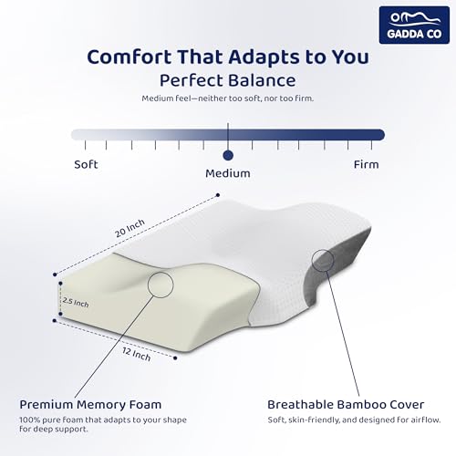 Image of GADDA CO Cervical Pillow for Neck Pain - Orthopedic Memory Foam Pillow for Spondylitis, Neck & Shoulder Pain Relief, Butterfly Design, 18.5x10.5x3.5 in, White & Grey, 2-Year Warranty- Pack of 2
