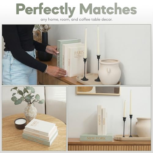 Image of Faux Book Storage Box Set of 3-Green /Beige /Beige-Decorative Faux Books with Hidden Storage for Coffee Table Decor, Bookshelf or Mantle-Linen Decorative Boxes-Aesthetic Book Decor for Home