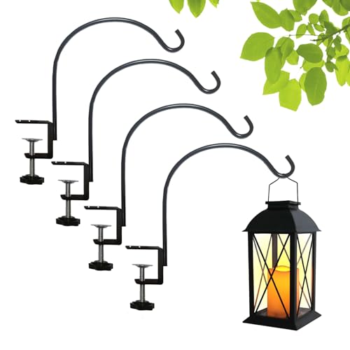 Super Short Deck Hook for Railing 4 Pack Deck Bird Feeder Pole with 3.3 Inch Strengthened Clamp for Hanging Bird Feeders Lanterns Wind Chimes Flower and Plant Baskets (4)Lanterns Not included)
