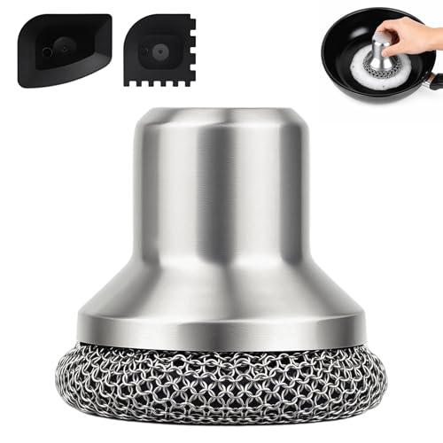 Image of Cast Iron Scrubber and Scraper, 316 Chain Mail Scrubber for Cleaning Dishes, Stock Pots,Black, 1 Count ((Small Chain Mail))