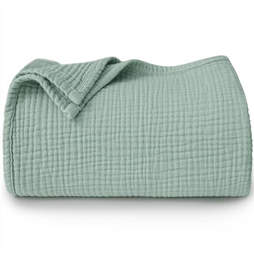 Image of MairMore Muslin Baby Blanket for Boys and Girls, Neutral Cotton Crib Blanket for Newborn Infant Toddler - Soft and Breathable Baby Quilt (Green)