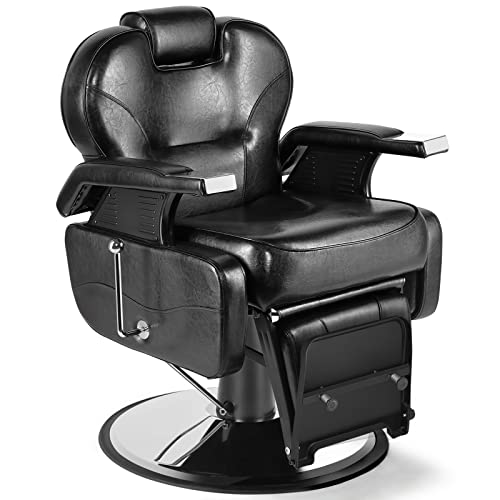 Artist hand Reversible Foot Pedal Barber Chair Hydraulic Recline Barber Chairs Salon Chair for Hair Stylist Tattoo Chair Heavy Duty Barber Salon Equipment (Black)