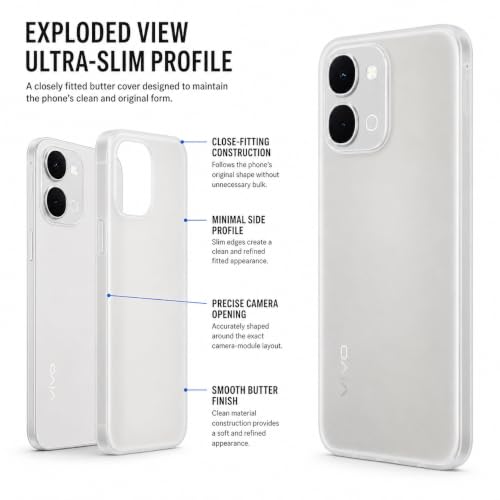 Image of FIRST MART Back Cover for Vivo T5x | Ultra-Thin Frosted Matte Semi-Transparent Silicone Case, Anti-Slip Grip, Precise Fit | White