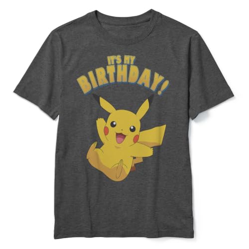 Pokemon Boys Pikka Birthday Party Short Sleeve Tee Shirt Charcoal Heather Youth Small