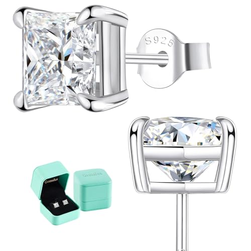 Princess Cut Moissanite Stud Earrings, Lab-Created Diamonds, 0.8-2.4ct D Color, VVS1 Clarity, Hypoallergenic, White Gold-Plated 925 Sterling Silver, Anniversary Birthday for Women Men