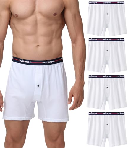 wirarpa Mens Boxers Loose Fit Underwear Boxer Shorts 4 Pack White Size L