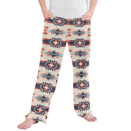 Bohemia Geometry Retro Long Pajama Pants Elastic Waist PJ Bottoms with Pockets S A111465
