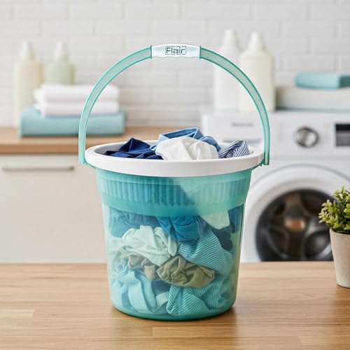 Image of FLAIR Estella Crystal 24 LTR T.Green Set of 2 I Plastic Bathroom Bucket | Strong and Durable Water Storage Bucket | Sturdy and Easy Grip Handle | Ideal for Bathing and Everyday Use
