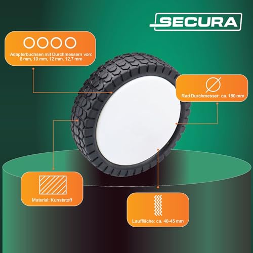 SECURA 2x Rasenmäherrad Rad Universal kompatibel mit Rasenmäher Mäher 180mm Durchmesser – Bild 4