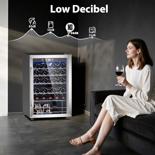 Image of Electactic 4.4 Cu.ft Wine Cooler Refrigerator, 37 Bottle Freestanding Cabinet Wine Cellars, Wine Fridge with Glass Door for Home Use, Protecting Your Reds, Silver