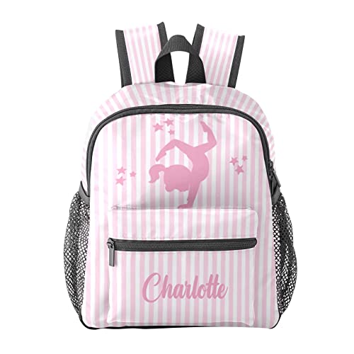 Grandkli Gymnastic Striped Pink Personalized Kids Toddler Backpack for Boys Girls ,Custom Mini School Backpack Bags Kindergarten, 10''(L) x 4''(W) x 12''(H)