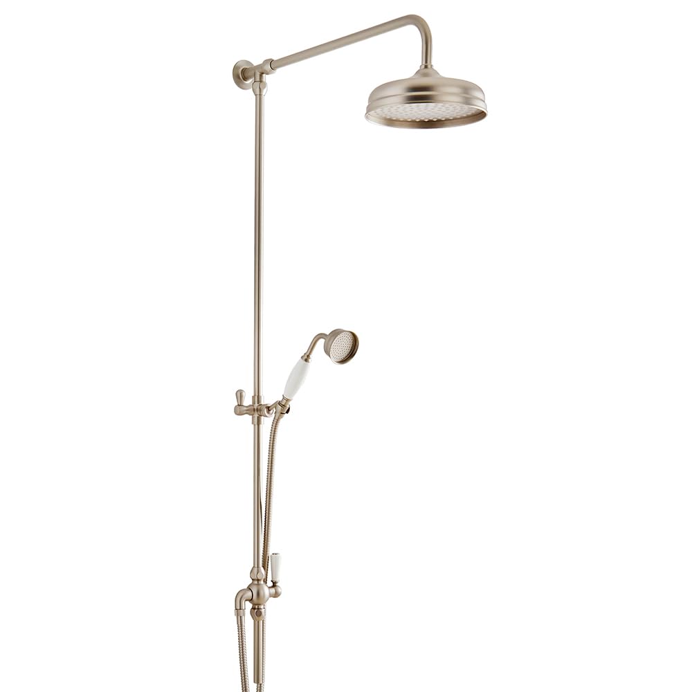 Milano Brushed Nickel Elizabeth Grand Rigid Riser With Fixed Rainfall Head And Hand Shower