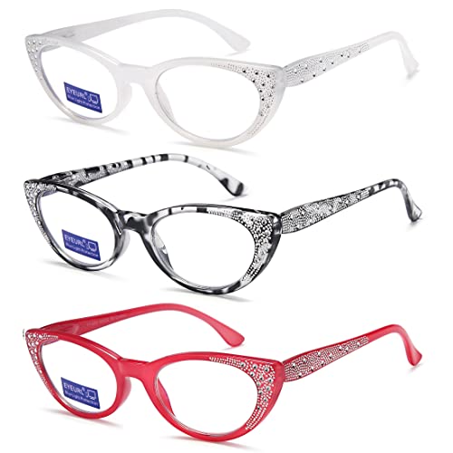 Eyeurl Cat Eye Reading Glasses For Women Blue Light Blocking 3 Pack Computer Readers 2.0 Spring Hinge Anti Uv Fashion Lightweight Frames Eyeglasses #TOP1