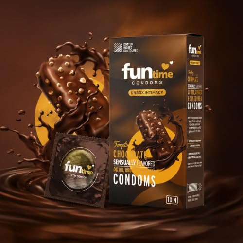 Image of Funtime chocolate Flavoured comdoms Pack of 2 (10pc each) | Dotted Ribbed & Contoured Condoms for Maximum Pleasure | Made With Natural Rubber Latex | Lubricated Condoms for High Excitement & Satisfaction