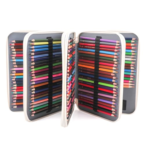 Image of Vomgomfom Colored- 200 Slots Pencil Holder with Zipper Closure Twill Fabric Large Capacity Pencil Case for Watercolor Pens or Markers, Organizer for Artist (Gray Rose)