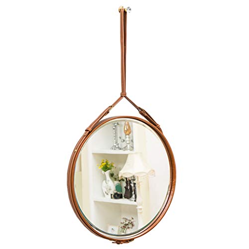 Olotu Round Bathroom Mirrors With Hanging Strap For Wall, Leather Framed Decorative Mirror,Creative Makeup Shaving Mirrors/50Cm #TOP4