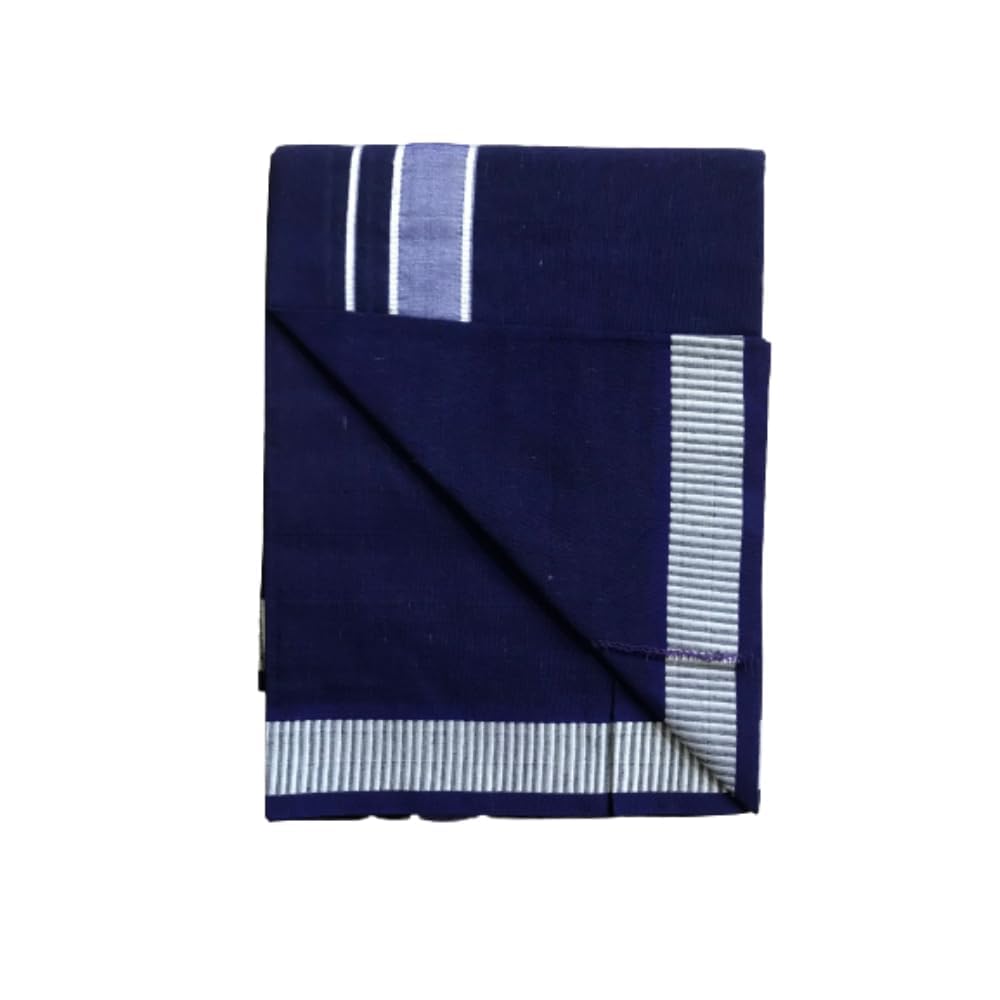 Herren Dhoti aus Baumwolle mit ausgefallener Bordüre, Kerala-Stil, Veshti Mundu Kaili Lungi, 2,0 m