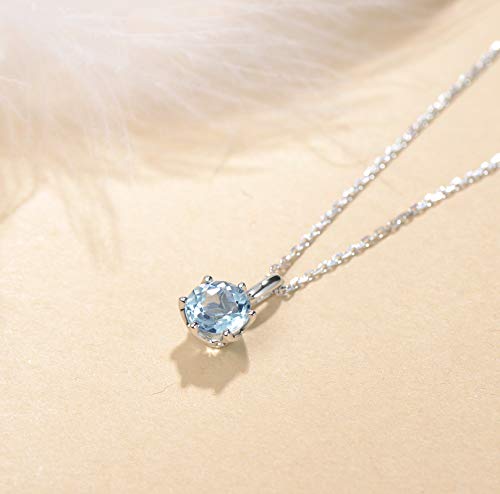 Agvana 14K Solid White Gold 0.6 Carat Genuine Aquamarine Solitaire Dainty Pendant Necklace For Women March Birthstone Fine Jewelry Anniversary Birthday Gifts For Women Girls Mom Wife Lady Her #TOP2