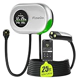 FlowGo Level 2 Charger for Tesla 50A Smart Home Charger NACS 240V Tesla Charger 50 Apms Large Motion-Activate Display Screen One-Piece Housing Metal Case 25 FT Cable NEMA 14-50 Plug