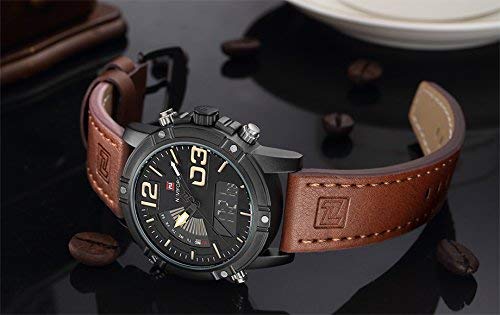 Image of NAVIFORCE Analogue Digital Bold Rider's Black and Rosegold Dial Chocolate Belt Wrist Men's Watch - NF9095-BYBN by LexXiv