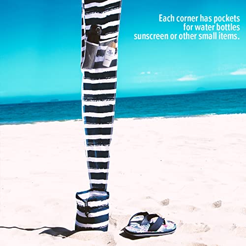 Qipi Beach Cabana - Easy to Set Up Canopy, Waterproof, Portable 6' x 6' Beach Shelter, Included Side Wall, Shade with UPF 50+ UV Protection, Ultimate Sun Umbrella - for Kids, Family - Sailor Stripes - Image 5