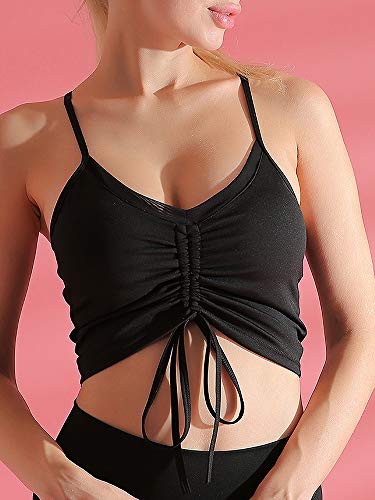 pedkit Sutiã esportivo feminino com alças finas regata tops frentes com cordão e decote em V