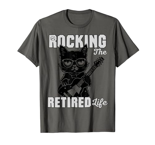 Rocking The Retired Life - Funny Cat Rockstar Retirement Camiseta
