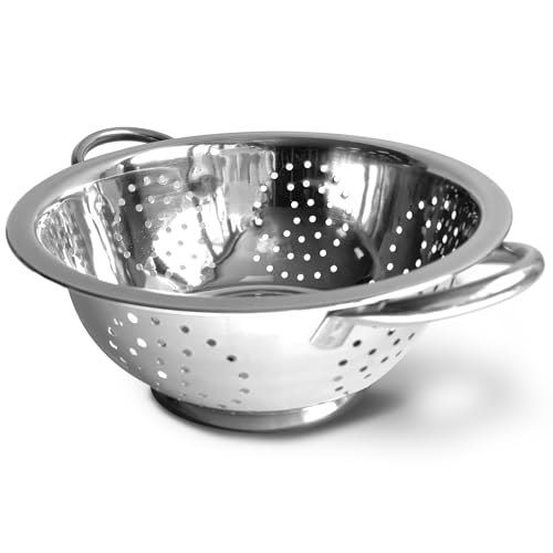 Fackelmann Colapasta Ø 28 cm, per scolare pasta, riso, verdure, materiale in acciaio inossidabile con base d'appoggio, lavabile in lavastoviglie, dimensioni Ø 28 x 12,5 cm