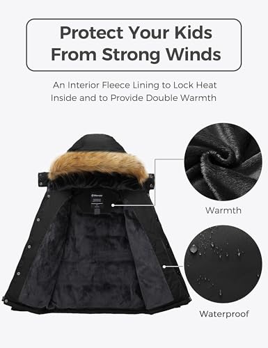Image of Wantdo Boys' Winter Coat Warm Puffer Jacket Waterproof with Faux Fur Hood