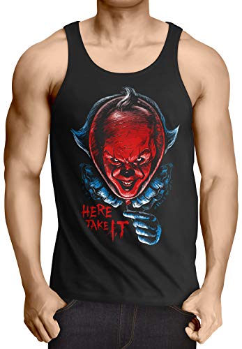 style3 Take It Camiseta de Tirantes para Hombre Tank Top T-Shirt Pennywise Clown Horror, Talla:S