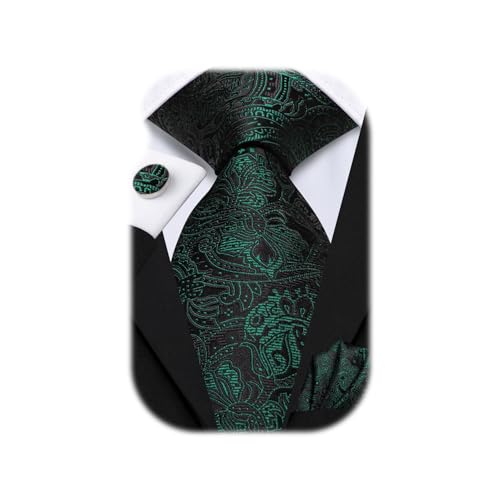 Image of Hi-Tie Men 63inches Tie Set Extra Long Necktie Paisley Tie Pocket Suqare Cufflinks Big and Tall Men Tie