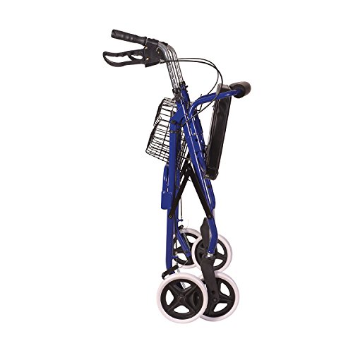 DMI Rollator Walker with Extra Wide Seat and Backrest, Adjustable Handle Height, Removable Storage Basket and a Durable Lightweight Frame That Easily Folds While Supporting up to 375 pounds, Blue