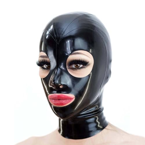 Kangxinsheng Black Latex Mask Hood,Rubber Masks with Open Eyes,Cosplay Costumes Clubwear Party Mask for Women Men-S