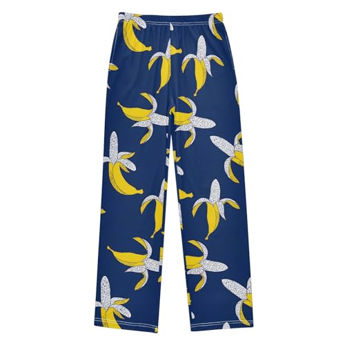 Hand Drawn Banana Pattern Cute Pajama Pants, Soft Sleepwear Lounge Pants Pajama Pj Bottoms for 6-14 Years