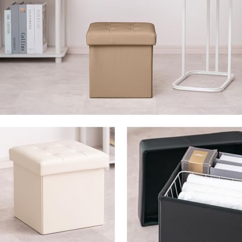 武田コーポレーション 30×30×30cm 小物入れ・片付け・整理整頓 ベージュ レザー調 コンパクト収納スツール E3-LCS30BE [3]