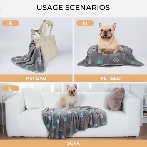 Image of 1 Pack 3 Blankets Super Soft Fluffy Premium Cute Cat Pattern Pet Blanket Flannel Throw for Dog Puppy Kitten Blue /Cyan /Grey Small(23x16 inch)