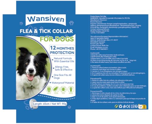 Wansiven Collar Antipulgas para Perros, Collar Antiparasitario e Impermeable de 65cm para Perros, 12 Meses (2pack)