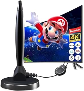 TV Aerial - TV Aerial Indoor with 280+ Miles Long Range & 360° Reception - 4K Digital TV Antenna with Signal Booster & 16.4 ft Coax Cable for Freeview Local Channels