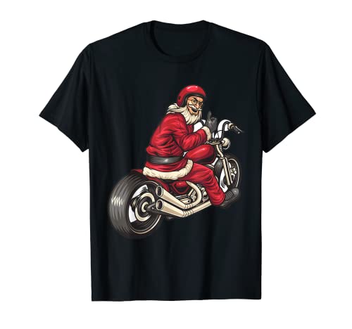 Weihnachtsmann als Biker auf dem Motorrad t shirt Lustig T-Shirt