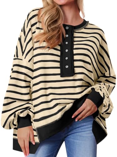 トップス doublet STRIPE OVERSIZED PULLOVER 23AW Amazon.com: Tankaneo Womens Oversized Striped Sweatshirts Henley