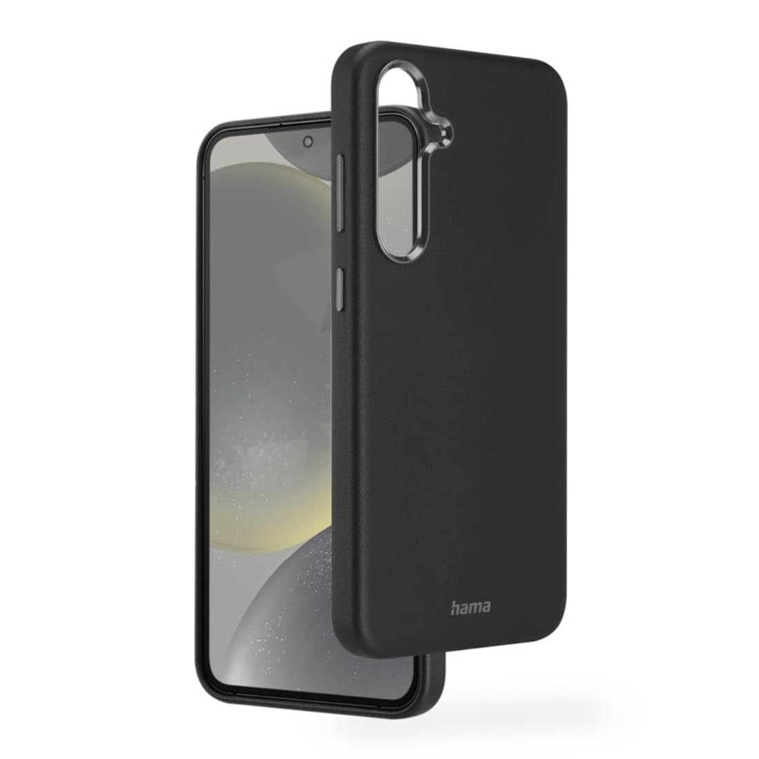 Hama Hülle für Samsung Galaxy S24 (Kunstleder, Metall, Elegante Handyhülle für Rückseite, extra Schutz für Kamera und Display, Wireless Charging kompatibel, weich, recycelt) schwarz