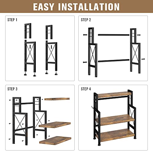 Aktop 3-Tier Spice Rack Storage Shelves - Standing Kitchen Counter Shelf 20.1" With Hooks, Rustic Bathroom Countertop Organizer Vanity Shelf With Adjustable Shelf Cabinet, Easy Assembly #TOP7