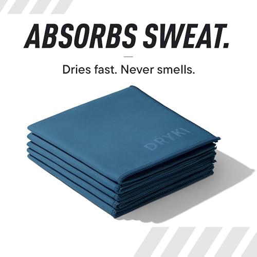 Image of DRYKI Pocket-Sized Sweat Towels - The Original Sweat Absorbing Handkerchiefs - Quick-Dry Microfiber Sweat Rags for Face, Hands, & Body - Men & Women - Gym, Sports, and Work (Blue: 5 Pack)