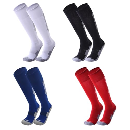 Fjquamitix 4 pares de calcetines de fútbol para niños de 9 a 12 años de edad, transpirables, antideslizantes, para rugby, para niños de 9 a 12 años