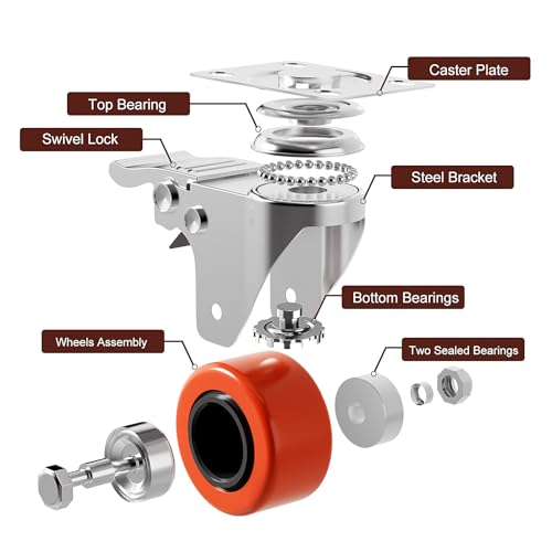 Nisusk LQ-2P 2 Inch Heavy Duty Swivel Plate Caster Wheels thumb #6