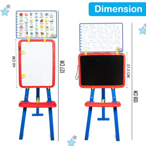 Image of Amazon Brand - Jam & Honey Easel Board I 5 in 1 Easel I Black and White Board with Chalk, Marker and Duster I with Stand|Education Toy for 3+ Year Kids (Blue & Red)