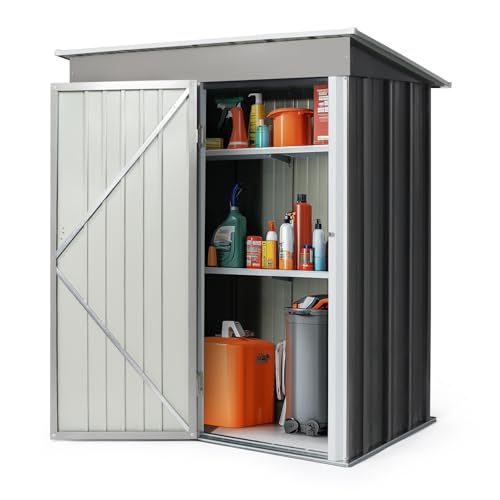 UVTQSSP Cobertizo de jardín de 1,72m² con tejado a Dos Aguas - cobertizo de 157 x 110x 181 cm - caseta de jardín de Puerta con bisagra Caseta almacenaje - Gris Claro