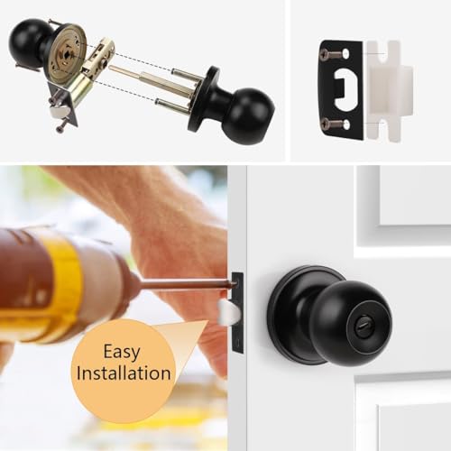 Probrico DL607BKBK Matte Black Ball Privacy Interior Door Knobs Bed/Bath Door Locks Keyless Door Handles Stainless Steel Locksets For Bedroom And Bathroom  thumb #7