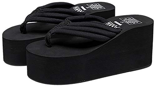 Image of QZUnique Women Flip Flop, Thong Wedge Platform Sandals Arch Support Slippers High Heel Comfortable Cushion Shoes Summer Beach