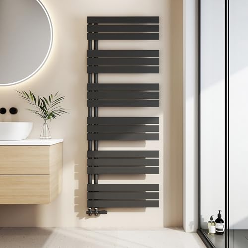 EMKE Badheizkörper Flach 1599x600 mm, Handtuchheizkörper mit Seitenanschluss, Effizienter Handtuchwärmer Handtuchtrockner Heizkörper für Bad, Schwarz, 958W